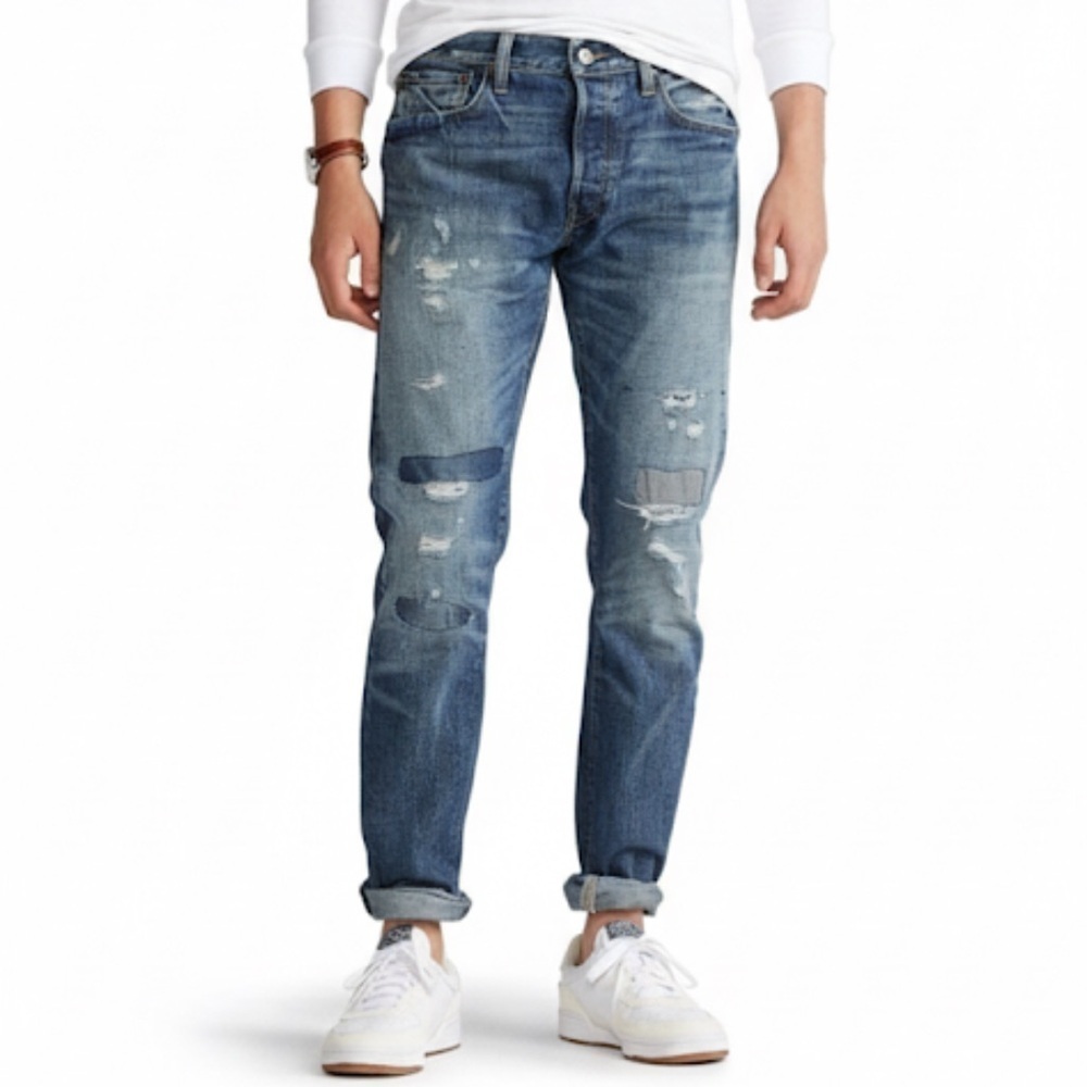 Polo Ralph Lauren “Sullivan Slim” Distressed Patchwork Jeans Size 34X30 EUC!